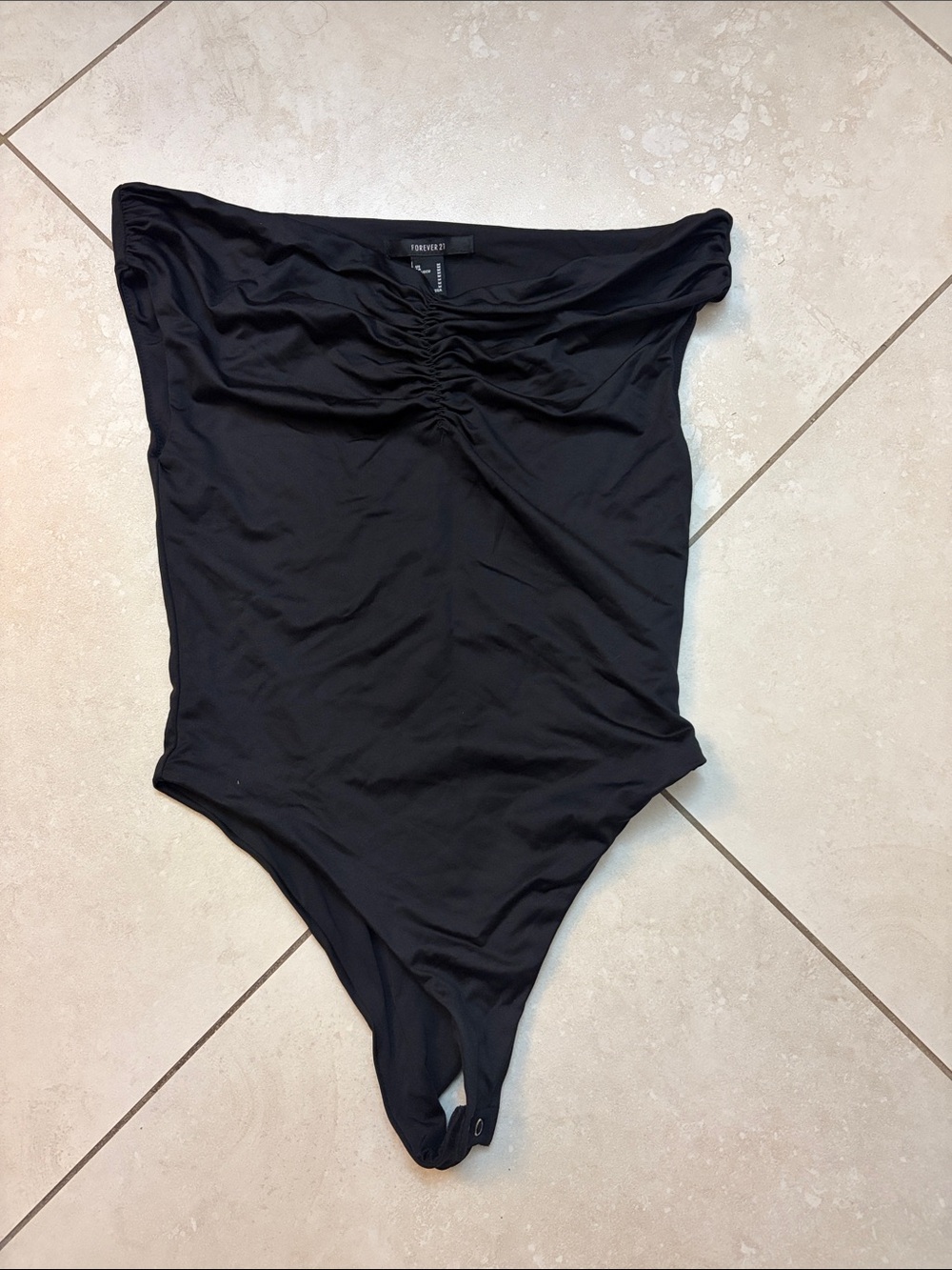 Forever 21 Black Off-Shoulder Ruched One-Piece Bodysuit